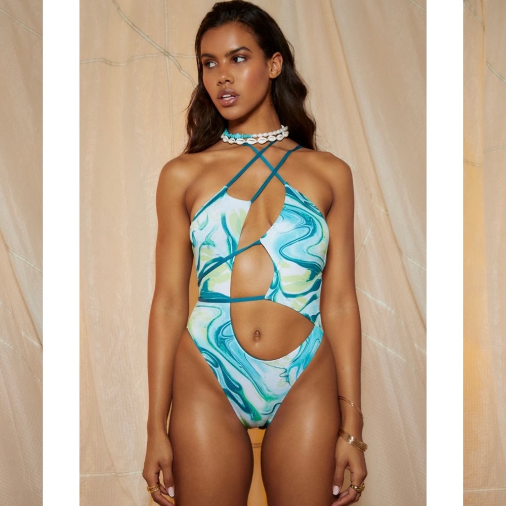 ✨Jaded London Green Strappy One Piece Swimsuit
